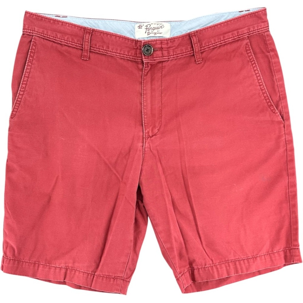 Original Penguin Mens Chino Shorts Flat Front Casual Red Size 34